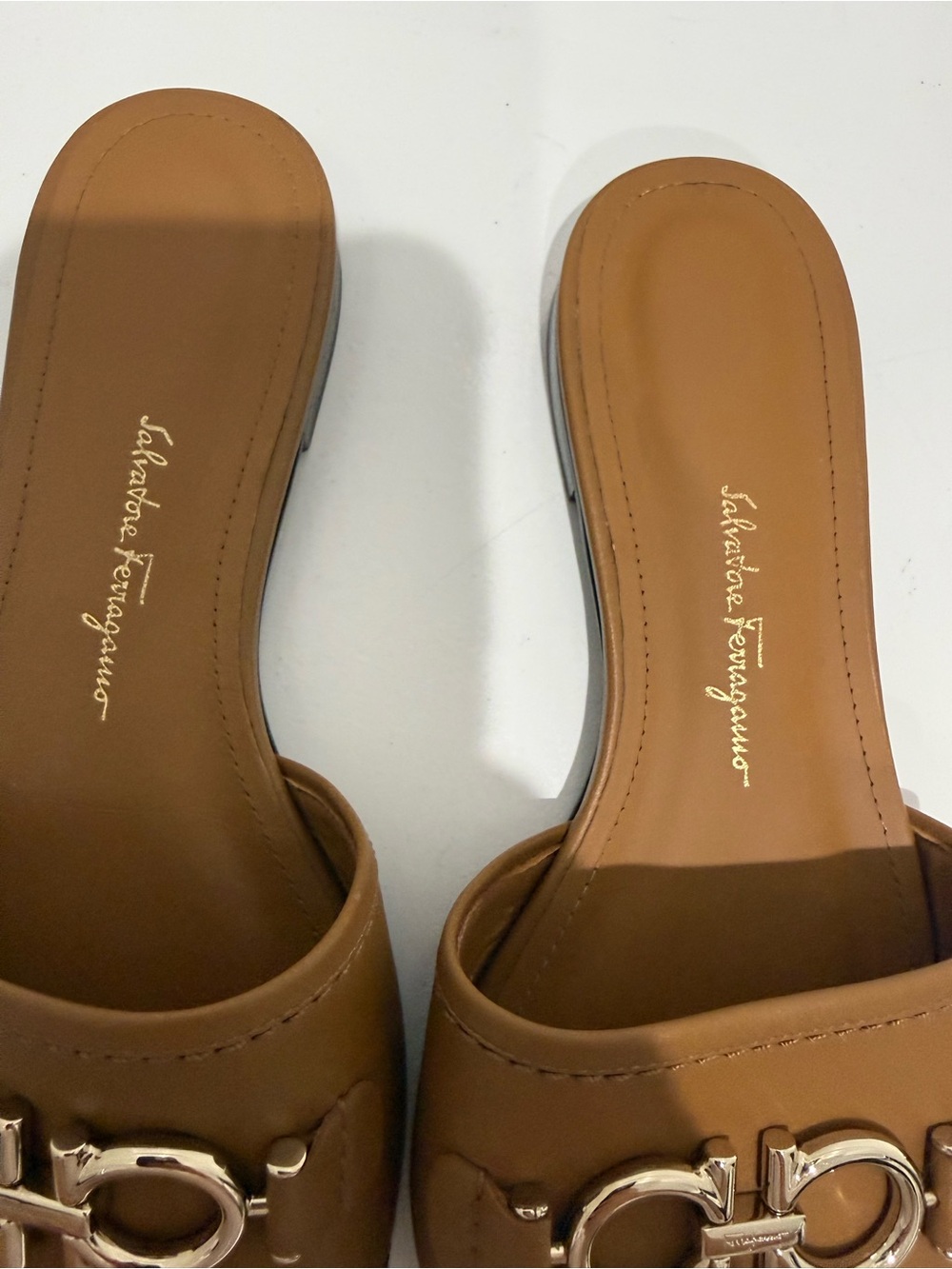 Salvatore Ferragamo Brown Leather Gancini Slide Sandals - Picture 4 of 6